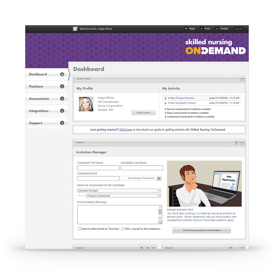 The SNF OnDemand System Dashboard Houses Your Employment Assessment Test Software System